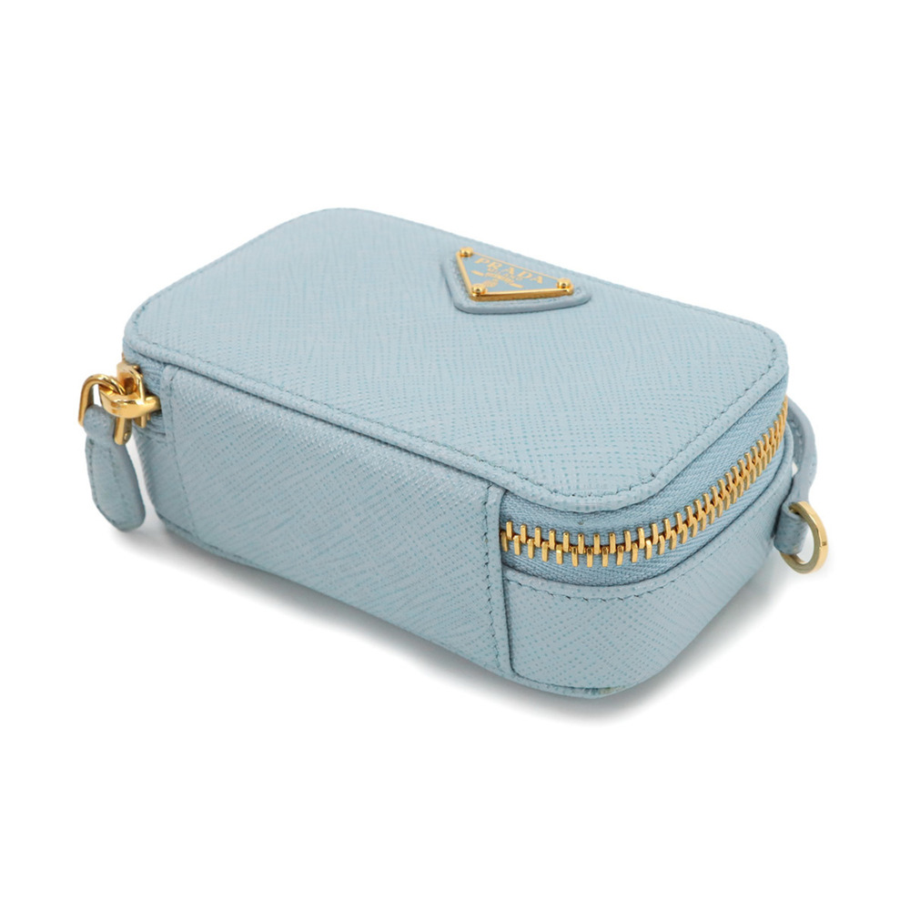 Prada Saffiano Triangle Mini Handbag Pouch Chain Shoulder Leather Light Blue ... - Picture 5 of 10